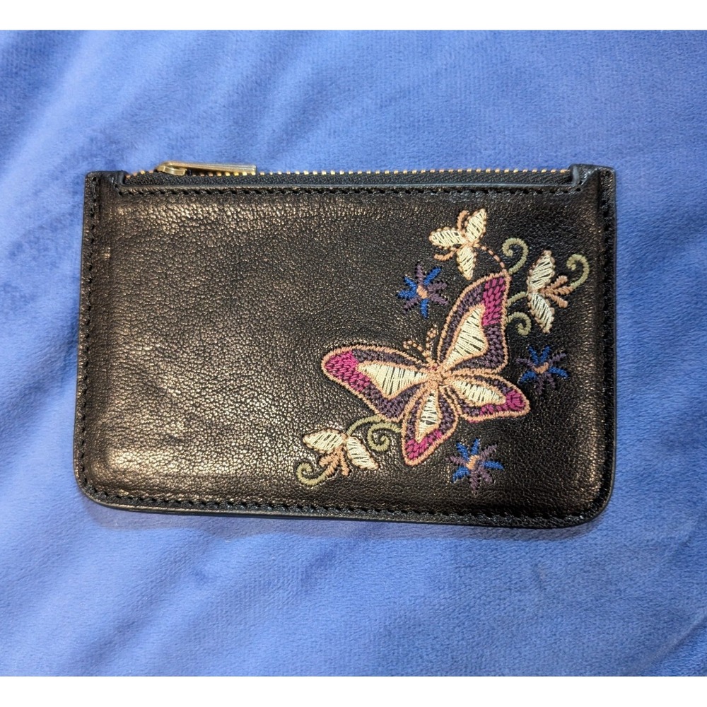 Johnny Was Carminia Card Case Embroidered Butterfly Leather Slim Wallet